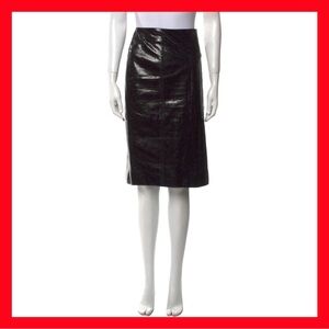 $1990 Polo Ralph Lauren Purple Label Goat Leather Black Knee Skirt Women Size 6
